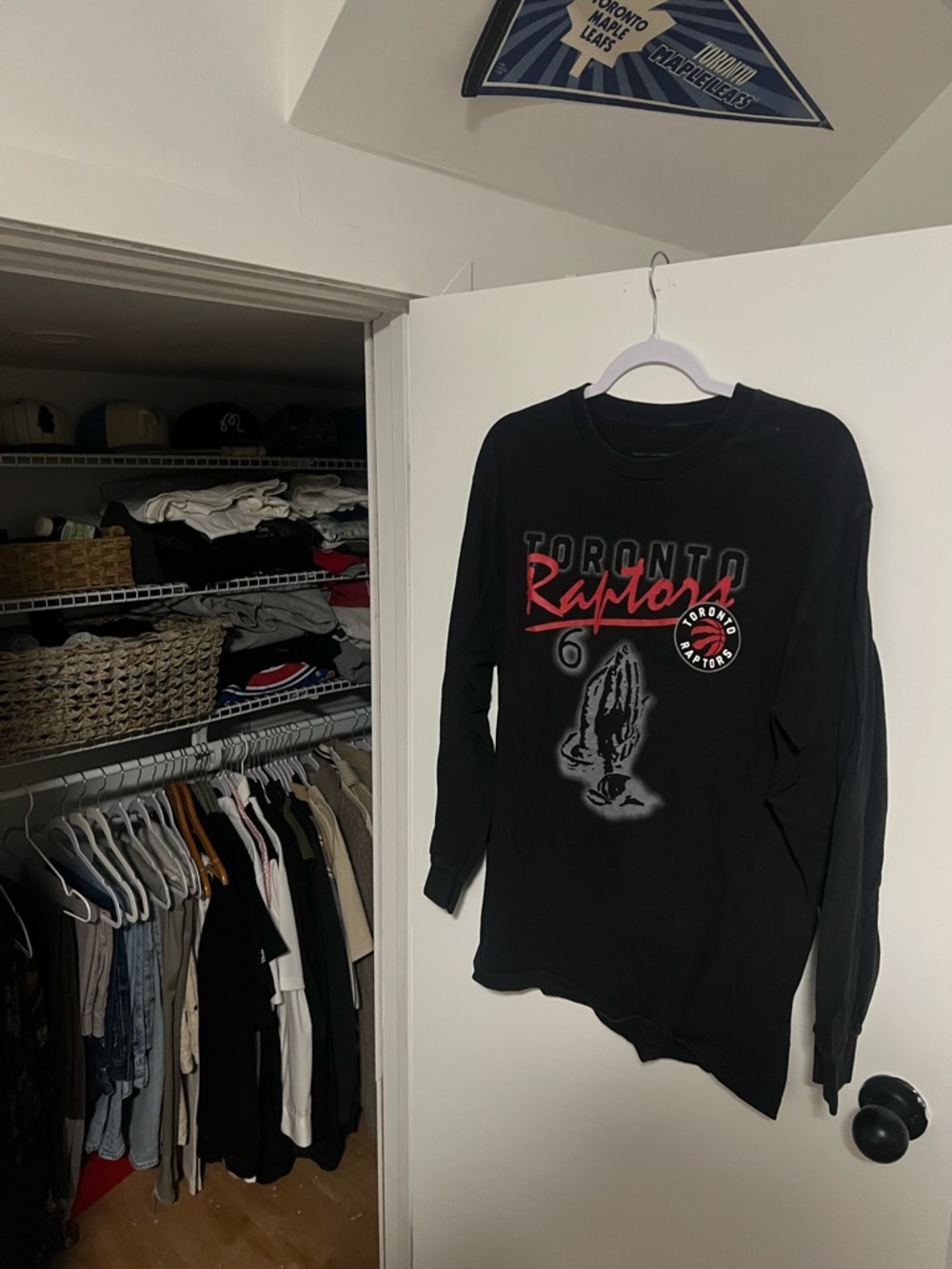 OVO Black Toronto Raptors Long Sleeve Graphic Tee with Red Accents